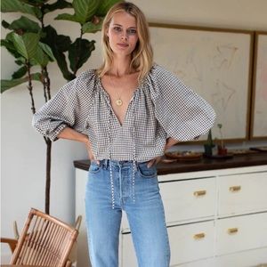 Emerson Fry Rakel Keyhole Blouse - Gingham Coffee XXS